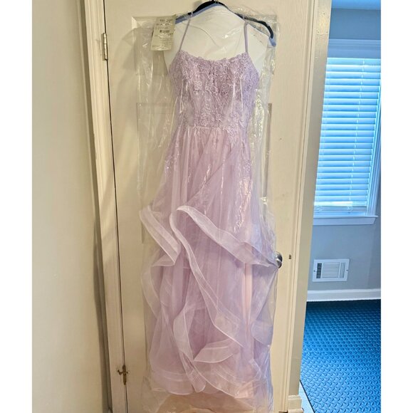 Ball-Gown/Princess Square Floor-Length Tulle Prom Ball Quinceañera Dress Lilac - Picture 8 of 13